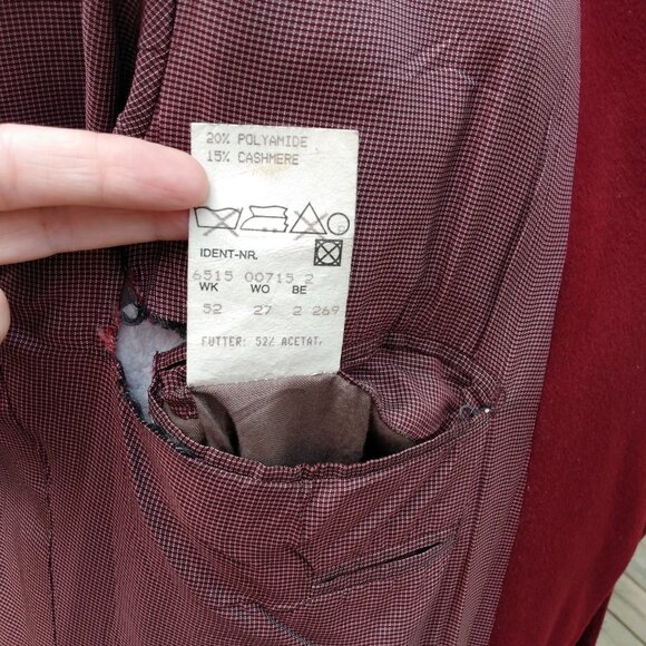 Vintage Cashmere Sport Coat Suit Jacket Blazer Strellson Burgundy Red 45" Chest - Picture 10 of 10